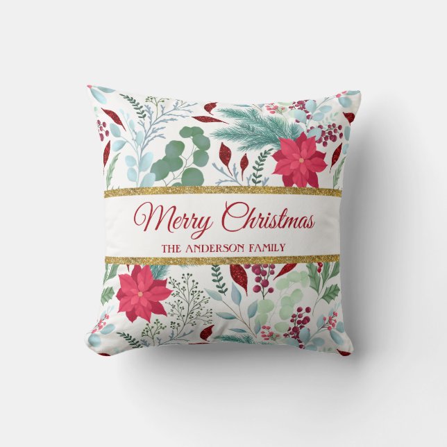 Almofada Bonito poinsettia vermelha do brilho das águas flo (Frente)
