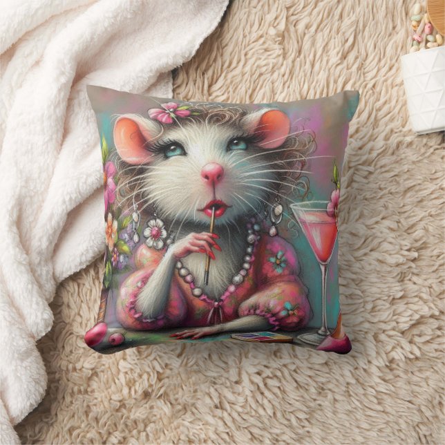 Almofada Bonito Rat Lady Tendo um Martini Contemplando (Cobertor)
