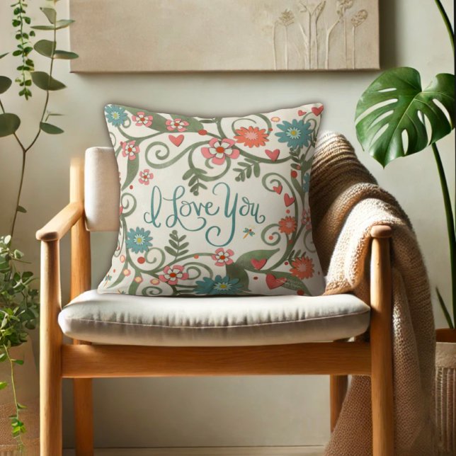 Almofada Bonito Rosa Floral Eu Te Amo (Criador carregado)