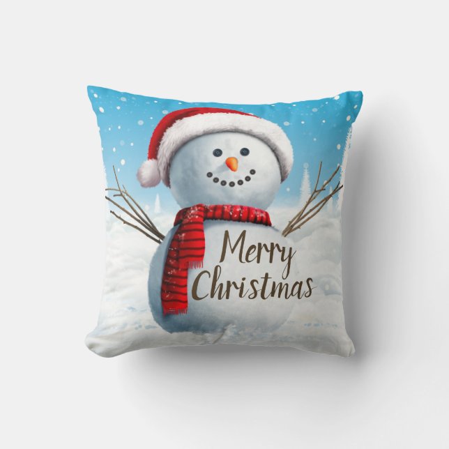 Almofada Bonito Snowman Feliz Travesseiro decorativo de Nat (Frente)