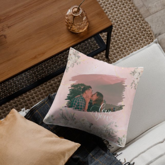 Almofada Bonito Te Amo Foto Personalizada Para Floral Rosa- (Criador carregado)