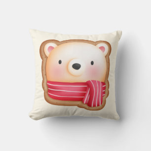 Almofada Bonito Urso Rosto num Biscoito de Natal Vermelho