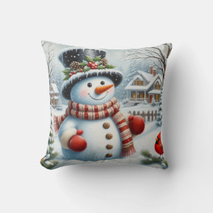 Almofada Bonito, Vintage/Natal Whimsical/boneco de neve de