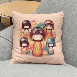 Almofada Bonito Watercolor Bonecas Kokeshi - Escamudo