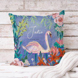 Almofada Bonito Watercolor Floral Swan Princesa Nome Thor