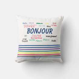 Almofada Bonjour Hello Multiple Languages Stripes