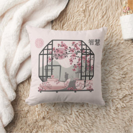 Almofada Bonsai design gráfico asiático de cereja rosa