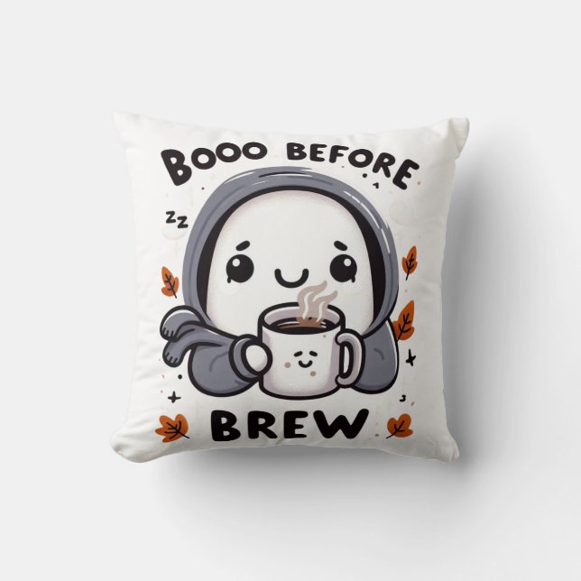 Almofada Boo Before Brew Funny Ghost Cute Halloween Coffee (Frente)