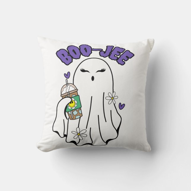 Almofada Boo-Jee Cute halloween Ghost com café gelado (Frente)