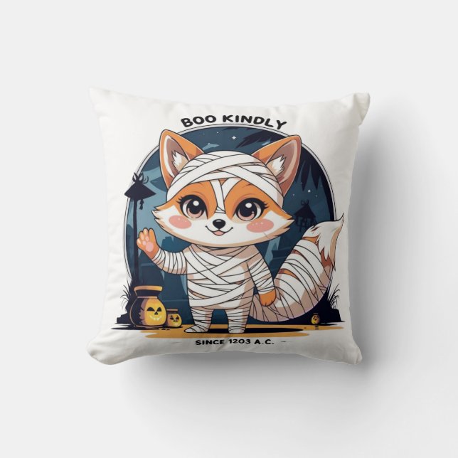Almofada Boo kindly – Zorrito momia kawaii desde 1203 A.C. (Frente)