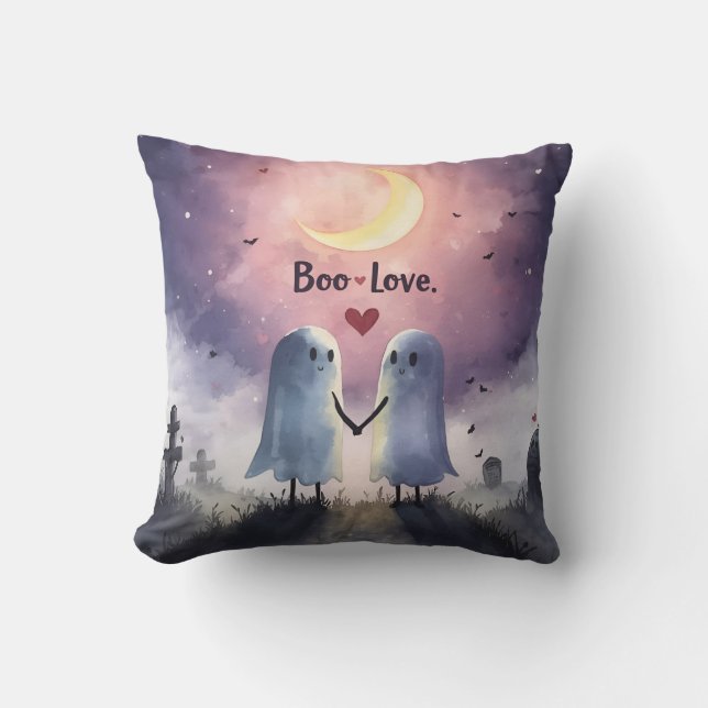 Almofada Boo Love Ghost Casal Bonito Halloween (Frente)