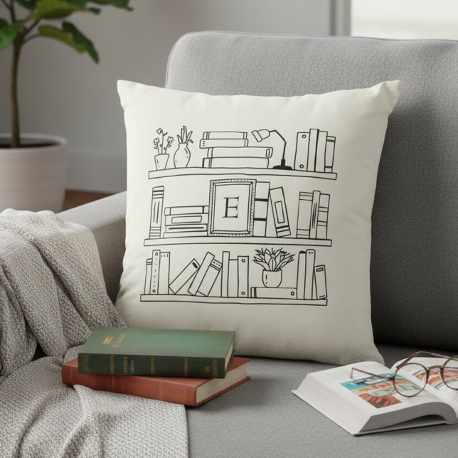 Almofada Book Lover's Monogram Throw Pillow (Criador carregado)