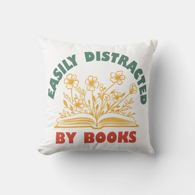 Almofada Bookworm Funny Facilmente Distraído Por Livros (Frente)