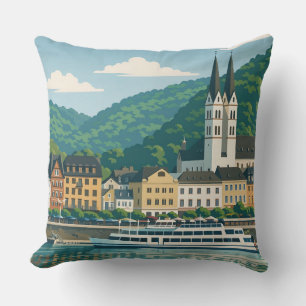 Almofada Boppard Alemanha Viagem Cênica Vintage Arte