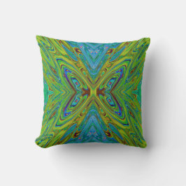 Almofada Borboleta Abstrata Chartreuse e Azul Trippy