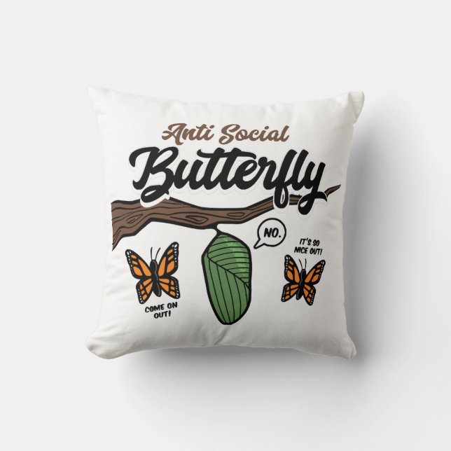 Almofada Borboleta Anti Social (Frente)