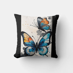 Almofada Borboleta Aquarela Azul/Preto/laranja/teia/creme
