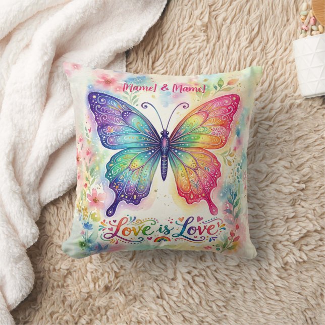 Almofada Borboleta Arco-íris em Aquarela "Amor é Amor" (Cobertor)