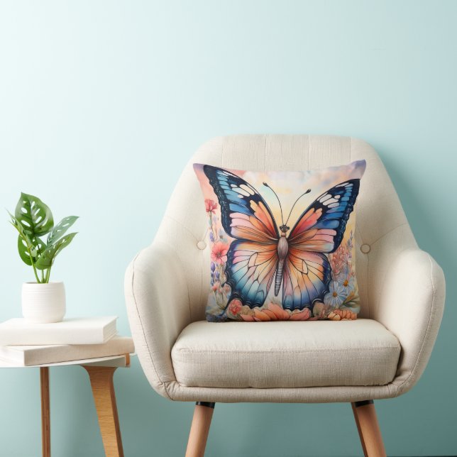Almofada Borboleta Arco-íris em um Jardim de Flores (Cadeira)