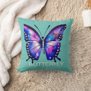 Almofada Borboleta azul e cor-de-água rosa