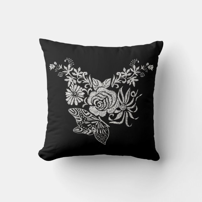 Almofada Borboleta Branca de Rosa Elegante Floral (Frente)