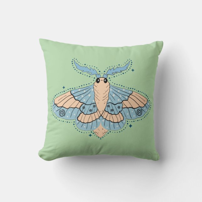 Almofada Borboleta Celestial Caprichosa — Azul Suave e Pêss (Frente)