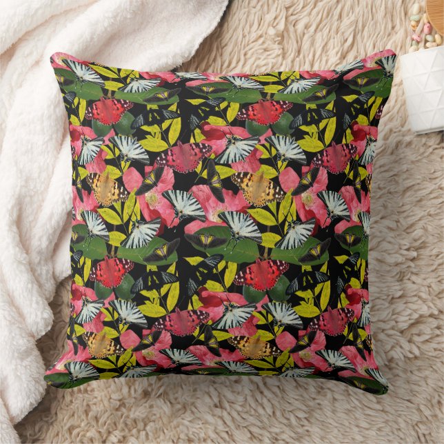 Almofada Borboleta colorida e padrão floral popular (Cobertor)