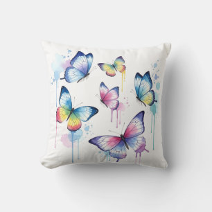 Almofada Borboleta com Efeito de Gotejamento Pastel em Aqua