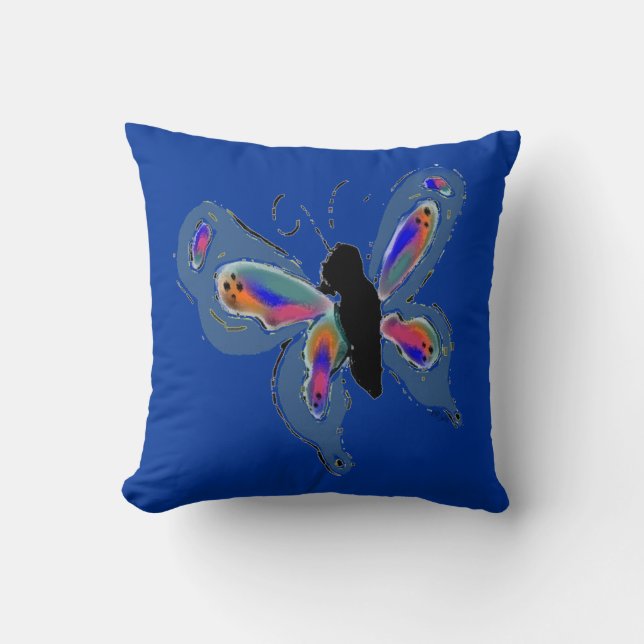 Almofada Borboleta com Fundo Azul Negrito (Frente)