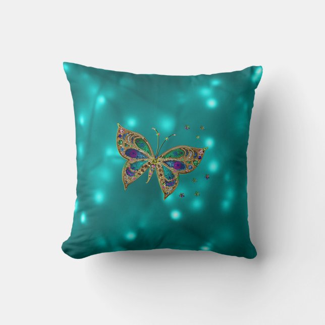 Almofada Borboleta com madeira em Neon Turquoise design (Frente)