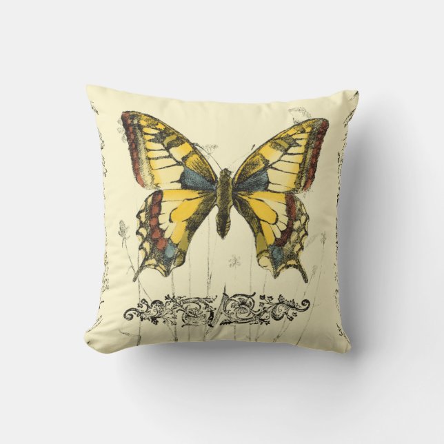Almofada Borboleta Decorativa com Flores Selvagens (Frente)