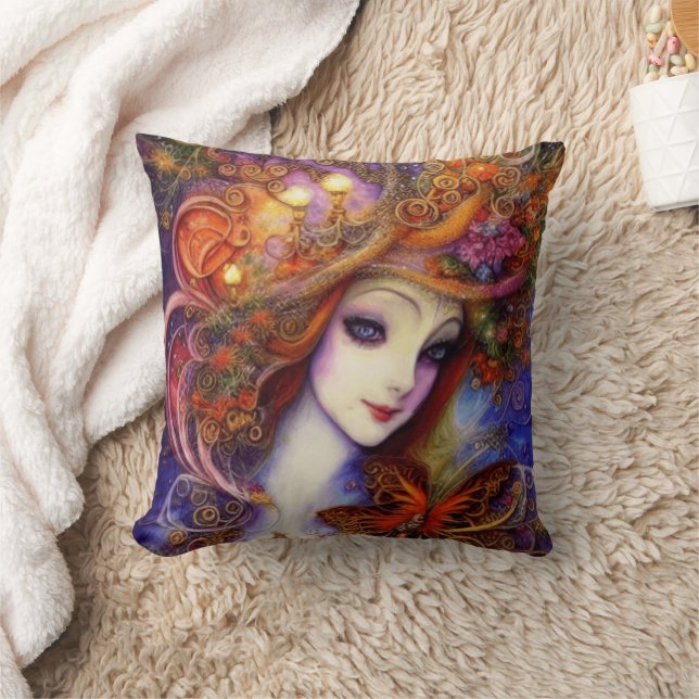 Almofada Borboleta E Deusa De Jardim Em Blues De Aquarela (Cobertor)