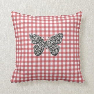 Almofada Borboleta Elegante Em Cushion Vermelho Gingham