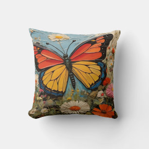 Almofada Borboleta em flores silvestres em pintura de Prima