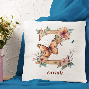 Almofada Borboleta Floral Personalizada - Letra Z Monograma