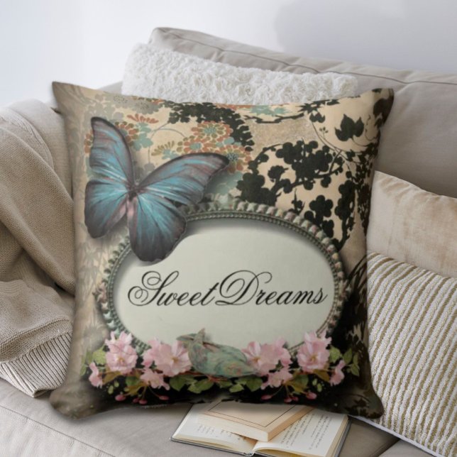 Almofada Borboleta francesa floral vitoriana de Paris (Paris victorian floral french butterfly throw pillow)