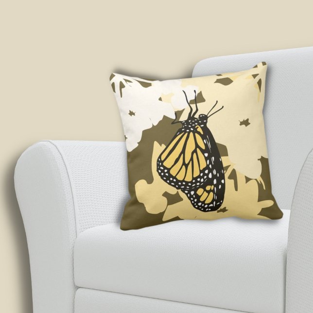 Almofada Borboleta Monarca Amarela de Verão (Monarch butterfly Insect Animal Yellow Throw Pillow)
