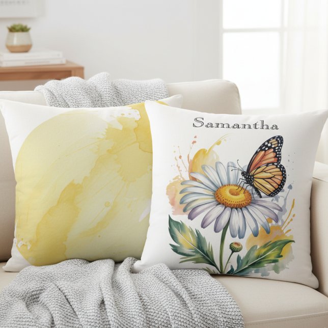 Almofada Borboleta Monarca Daisy – Presente de Lar Ensolara (Monarch butterfly and daisy throw pillow)