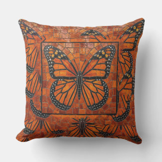 Almofada Borboleta Monarca Mosaico Laranja Vermelho Preto