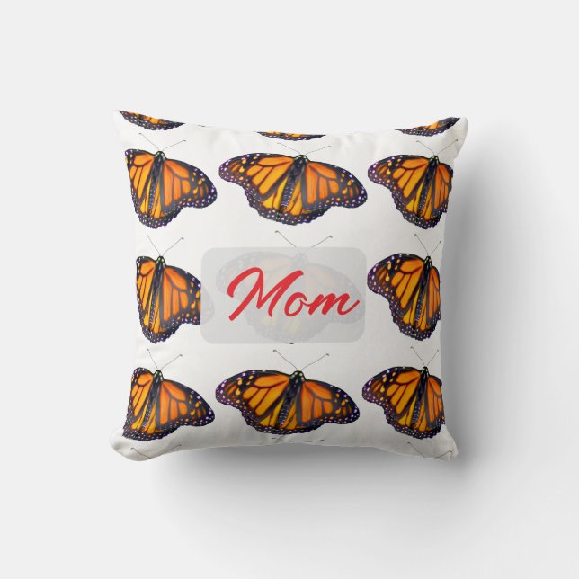 Almofada Borboleta Monarca Personalizada para a Mamãe (Frente)