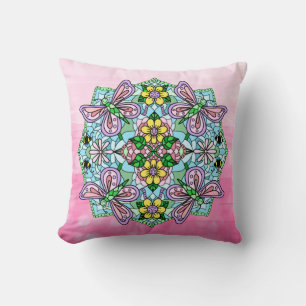 Almofada Borboleta rosa e roxa Mandala
