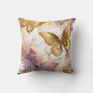 Almofada Borboletas Aquarela Roxo e Dourado Borboletas