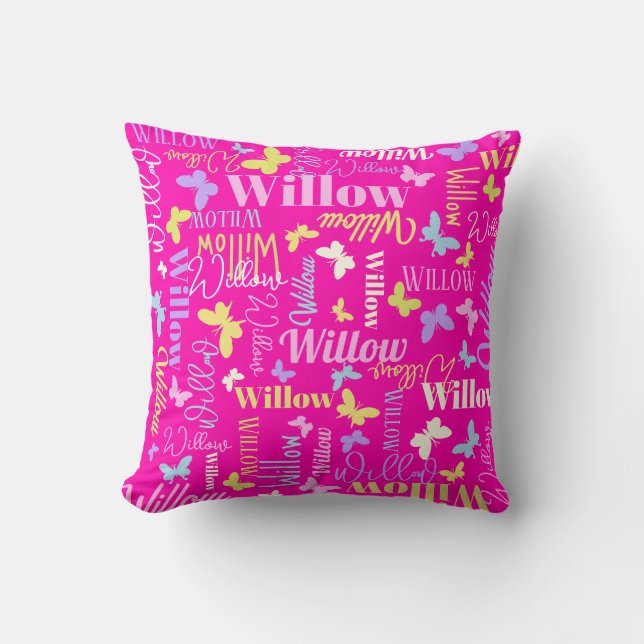 Almofada Borboletas arco-íris nome personalizado Willow ros (Frente)