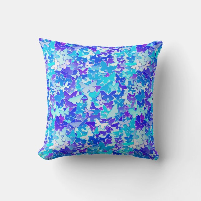 Almofada Borboletas, azuis, turquesa, lavanda (Frente)