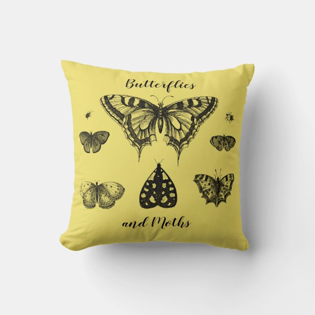 Almofada Borboletas e Mariposas Impressão Vintage (Frente)