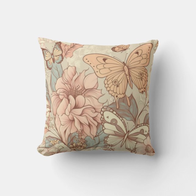 Almofada Borboletas e papéis para tecidos de flores (Frente)