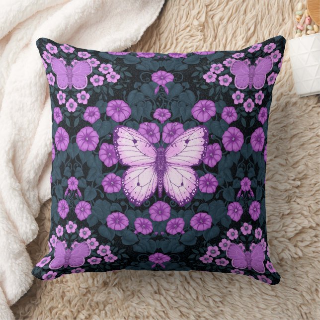 Almofada Borboletas e simetria das flores, violeta e azul (Cobertor)