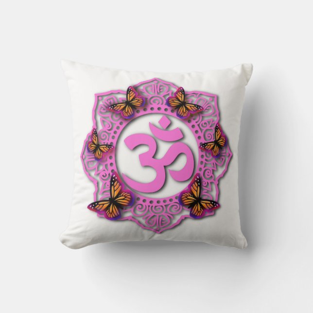 Almofada Borboletas Elegante cor-de-rosa mandala Monarca (Frente)
