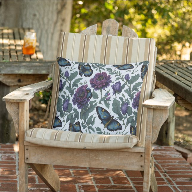 Almofada Borboletas florais magenta púrpura de ameixa de vi (Cadeira)