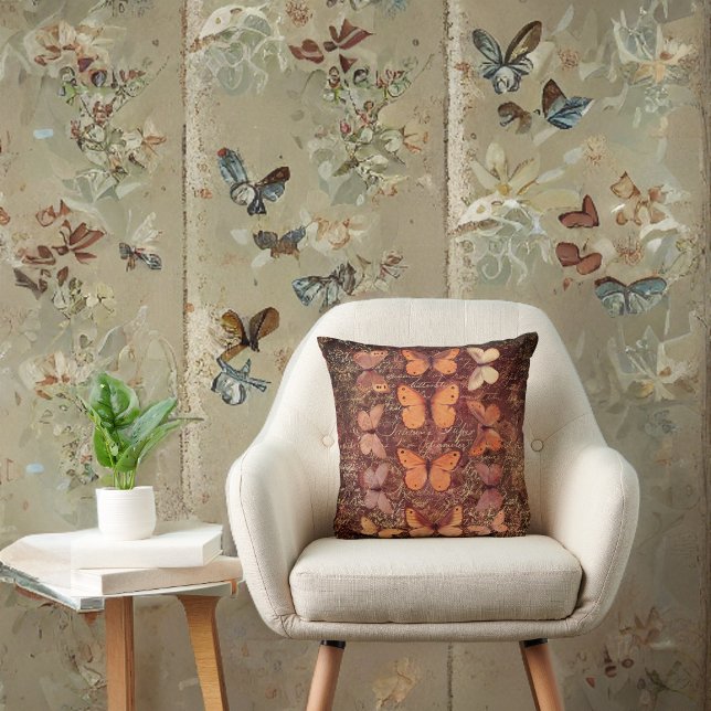 Almofada Borboletas laranja românticas e escrita manual Dou (Criador carregado)